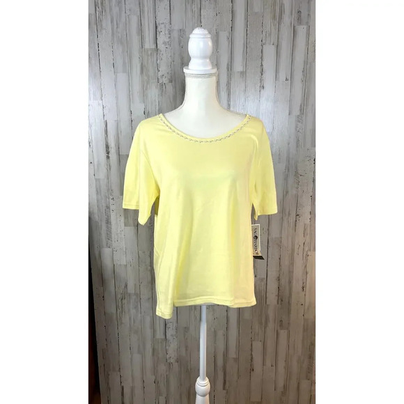 Vintage NWT Sag Harbor Sport Women's Large Yellow Short Sleeve Crew‎ Neck Top - Picture 2 of 8